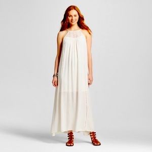 Vintage Xhilaration crochet lace yoke maxi dress ivory white boho long dress S